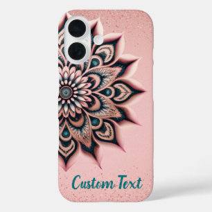 Chic Roos Goud Roze & Blauwgroen Mandala Gepersona iPhone 16 Hoesje
