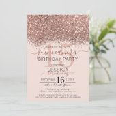 Chic Roos Goud Roze Glitter Confetti Quinceañera Kaart (Staand voorkant)