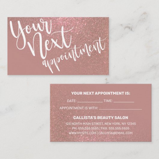 Chic Roos Goud Roze Glitter Gradient Typografie Afsprakenkaartje (Voorkant / Achterkant)