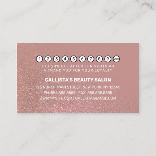 Chic Roos Goud Roze Glitter Gradient Typografie Klantenkaartje (Achterkant)