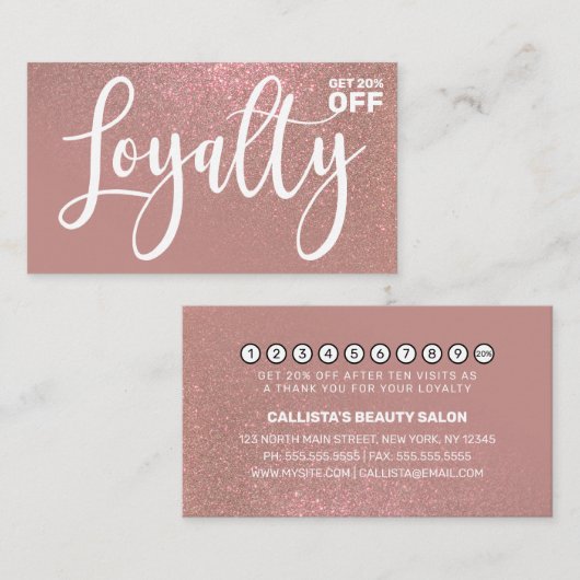 Chic Roos Goud Roze Glitter Gradient Typografie Klantenkaartje (Voorkant / Achterkant)