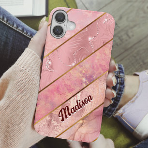 Chic roos gouden girly elegante geometrische Hoesj iPhone 16 Hoesje