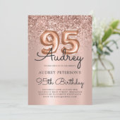 Chic Roos Gouden Glitter Ballon 95e Verjaardag Kaart (Staand voorkant)