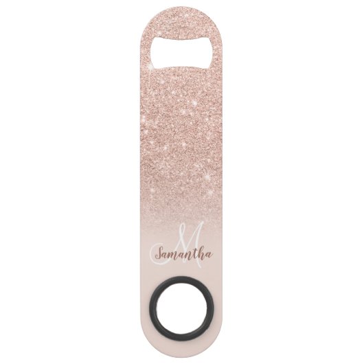 Chic roos gouden glitter blush 3 foto grid monogra speed flessenopener (Achterkant)