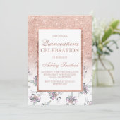 Chic roos gouden glitter caticorns Quinceañera Kaart (Staand voorkant)