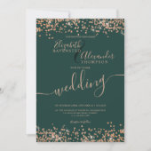 Chic roos gouden glitter confetti groene bruiloft kaart (Voorkant)