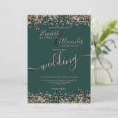 Chic roos gouden glitter confetti groene bruiloft kaart (Staand voorkant)