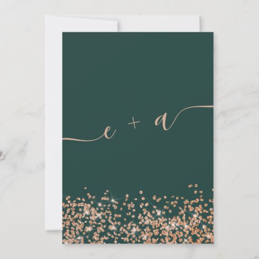 Chic roos gouden glitter confetti groene bruiloft kaart (Achterkant)