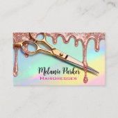 Chic Roos Gouden Glitter Holografische Kapsalon Visitekaartje (Voorkant)