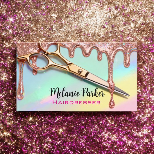 Chic Roos Gouden Glitter Holografische Kapsalon Visitekaartje