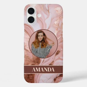 Chic Roos Gouden Glitter Marmeren Foto iPhone 16 Plus Hoesje