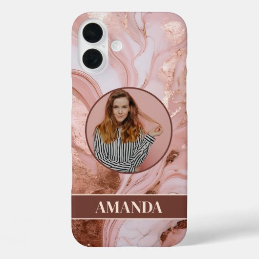 Chic Roos Gouden Glitter Marmeren Foto Case-Mate iPhone Case (Achterkant)