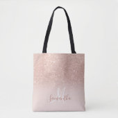Chic roos gouden glitter ombre roze blokmonogram tote bag (Voorkant)