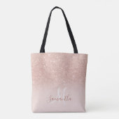 Chic roos gouden glitter ombre roze blokmonogram tote bag (Achterkant)