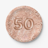 Chic Roos Gouden Luipaard Print 50ste Verjaardag Papieren Bordje (Voorkant)