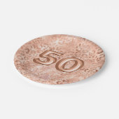Chic Roos Gouden Luipaard Print 50ste Verjaardag Papieren Bordje (Gekanteld)