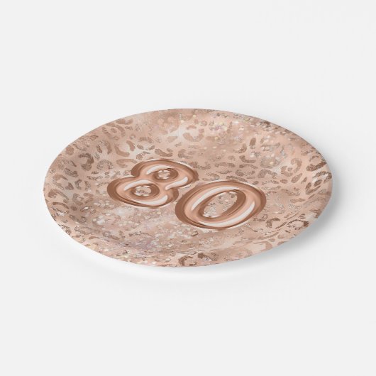 Chic Roos Gouden Luipaard Print 80ste Verjaardag Papieren Bordje (Gekanteld)