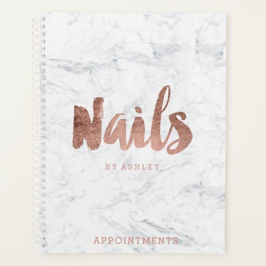 Chic roos gouden nagels typografie marmerbenoeming planner (Voorkant)