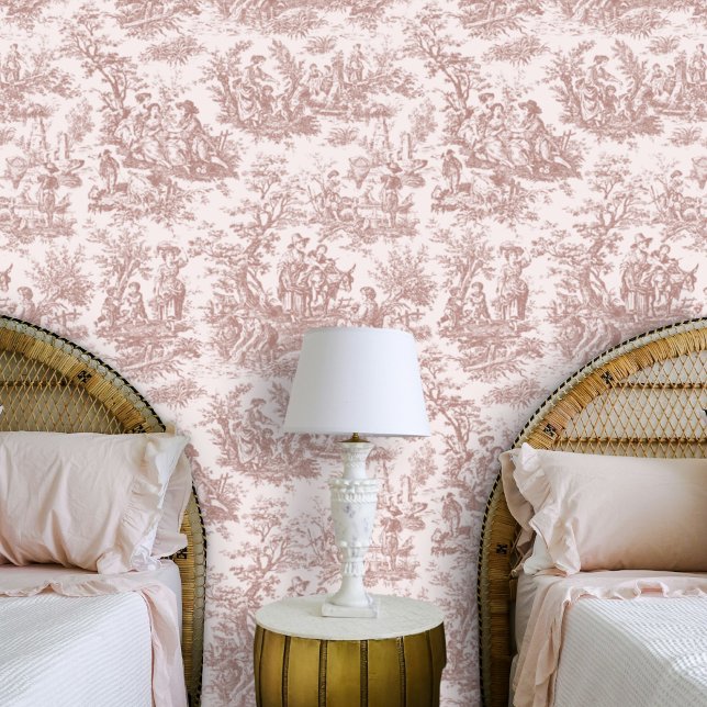 Chic  roos gouden toile de jouy bedrukt behang (Creator heeft geüpload)