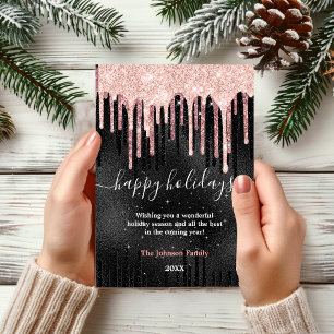 Chic roos gouden zwart nieuwjaar kerstgroet kaart