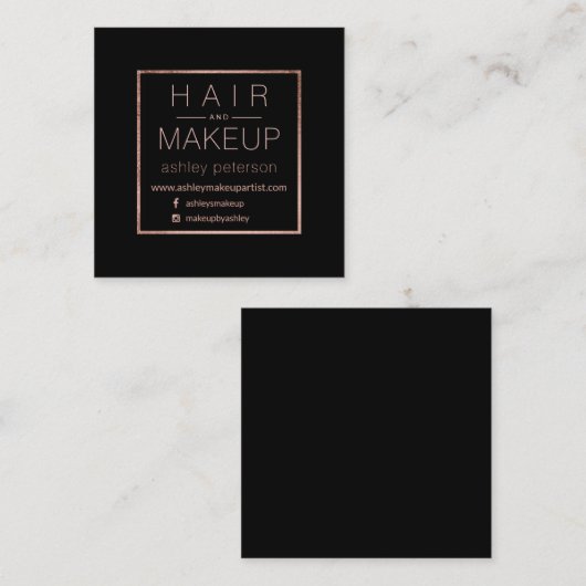 Chic roos met eenvoudige haarmake-up goud zwart zw vierkante visitekaartje (Voorkant / Achterkant)