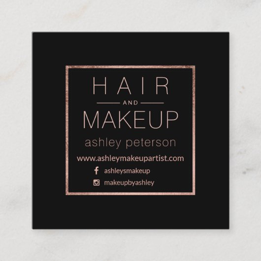 Chic roos met eenvoudige haarmake-up goud zwart zw vierkante visitekaartje (Voorkant)
