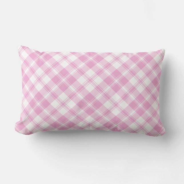 Chic Roos Roze en Witte Controle Lumbar Pillow Kussen (Voorkant)