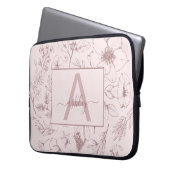 Chic Roos Roze Floral Manuscript Naam Monogram Laptop Sleeve (Voorkant Links)