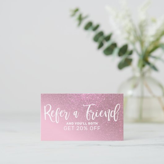 Chic Roos roze glitter gradiënt Typografie Aanbevelingskaartje (Staand voorkant)