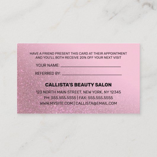 Chic Roos roze glitter gradiënt Typografie Aanbevelingskaartje (Achterkant)