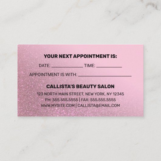 Chic Roos roze glitter gradiënt Typografie Afsprakenkaartje (Achterkant)