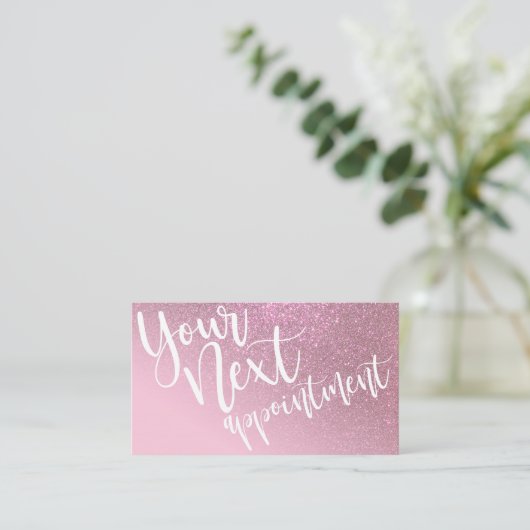 Chic Roos roze glitter gradiënt Typografie Afsprakenkaartje (Staand voorkant)