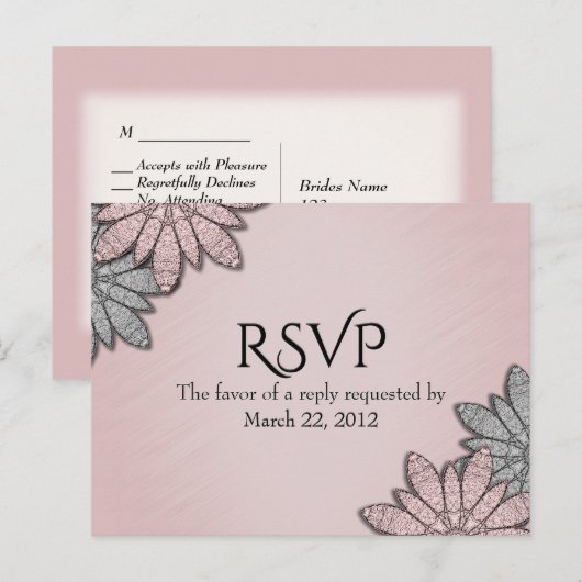 Chic Roos RSVP met menukeuze Uitnodiging Briefkaart (Voorkant / Achterkant)