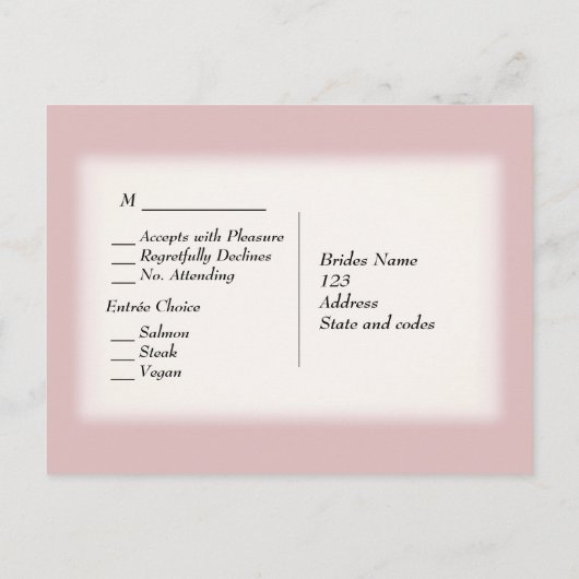 Chic Roos RSVP met menukeuze Uitnodiging Briefkaart (Achterkant)