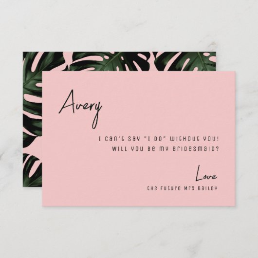 Chic Roos Tropical Beach Bridesmaid proposal Kaart (Voorkant / Achterkant)