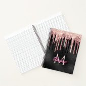 Chic roos zwart dripping monogram notitieboek (Binnen)