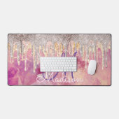 Chic roos zwart roze holografische dripmonogram bureaumat (Keyboard & Muis)