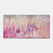 Chic roos zwart roze holografische dripmonogram bureaumat (Voorkant)