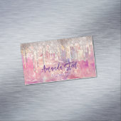 Chic roos zwart roze holografische dripmonogram magnetisch visitekaartje (Voorbeeld)