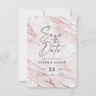 Chic Rosa Blush Marmer en Snoep Roze Folie - Gegev Save The Date