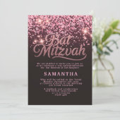 Chic Rose Gold & Black Bat Mitzvah Invitation Kaart (Staand voorkant)