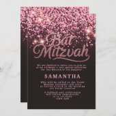 Chic Rose Gold & Black Bat Mitzvah Invitation Kaart (Voorkant / Achterkant)