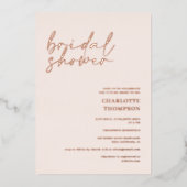 Chic rose gold blush casual script bridal shower folie uitnodiging (Voorkant)