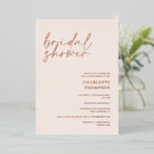 Chic rose gold blush casual script bridal shower folie uitnodiging (Staand Voorkant)