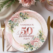 Chic Rose Gold Blush Floral Greenery 50th Birthday Papieren Bordje