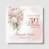 Chic Rose Gold Blush Flowers 50th Birthday Guestbo Gastenboek (Voorkant)
