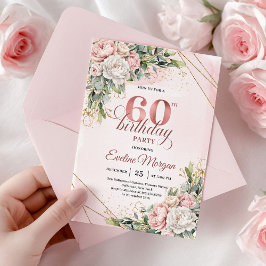 Chic Rose Gold Blush Pink Floral 60th Birthday   Kaart