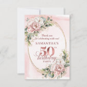 Chic Rose Gold Dusty Pink Floral 50th Birthday  Bedankkaart (Voorkant)