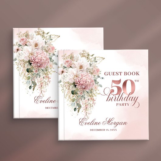 Chic Rose Gold Eucalyptus 50th Birthday Guest Book Gastenboek
