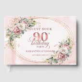 Chic Rose Gold Floral Greenery 90th Birthday Sign Gastenboek (Voorkant)